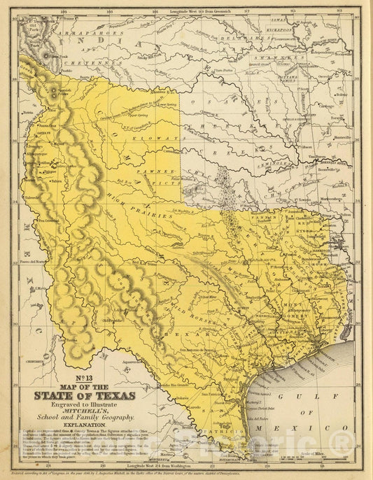 Historic Map : School Atlas Map, Texas. 1847 - Vintage Wall Art