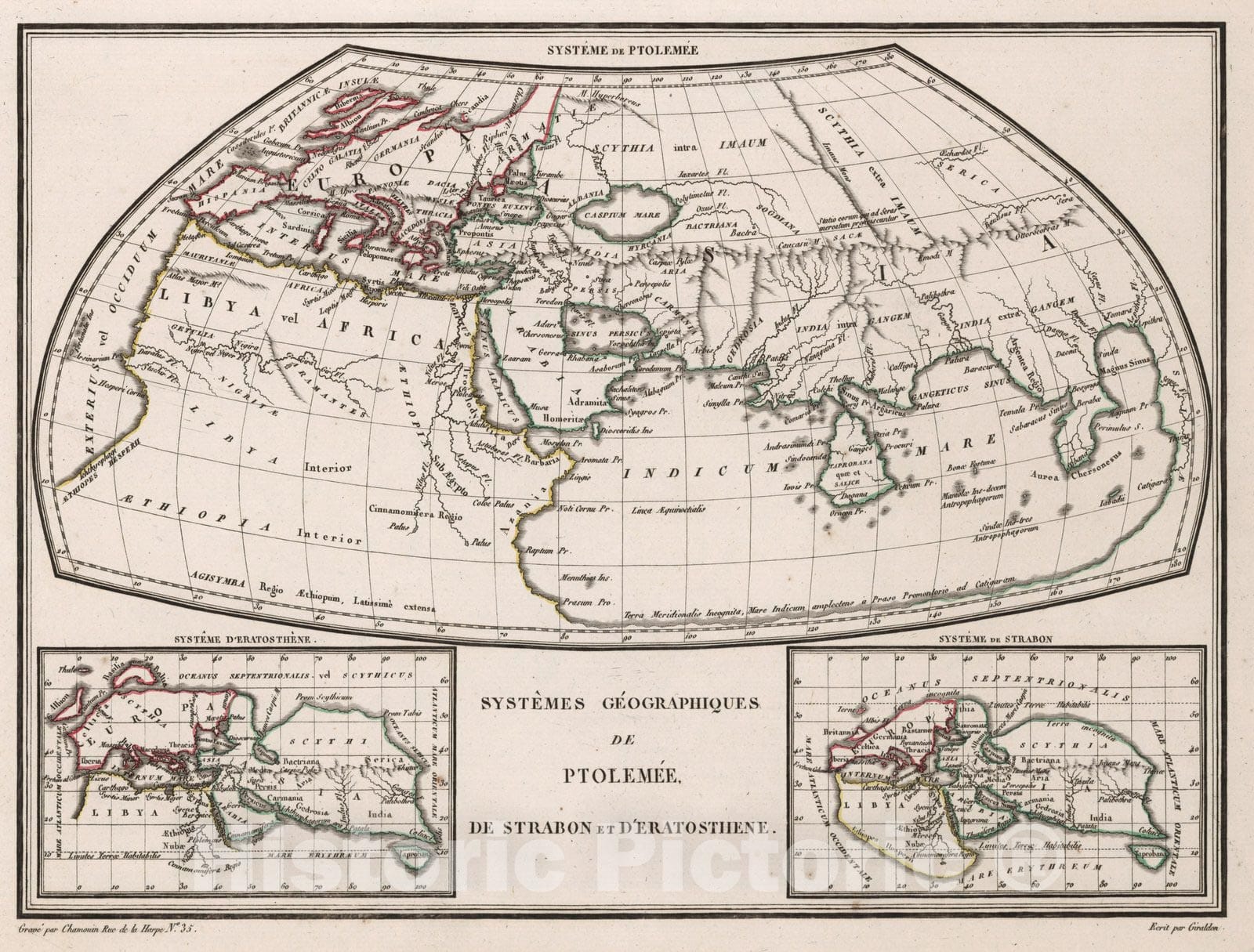 Historic Map : World Atlas Map, Systemes Geographiques de Ptolemee, Strabon et de'Eratosthene. 1812 - Vintage Wall Art