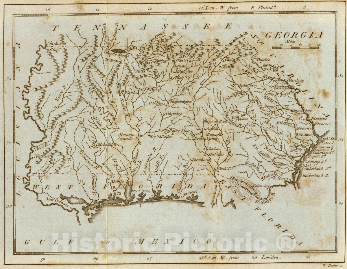 Historic Map : Georgia. 1796 - Vintage Wall Art