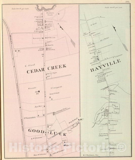 Historic Map : State Atlas Map, Cedar Creek, Goodluck. Bayville. 1878 - Vintage Wall Art