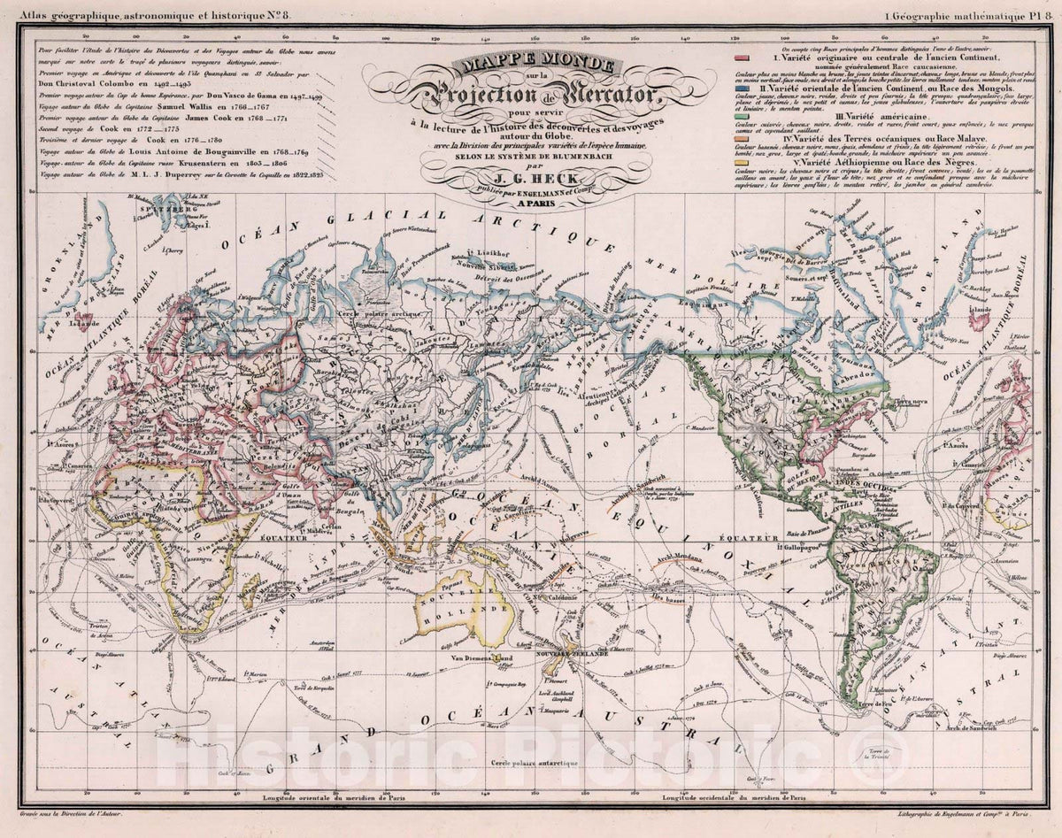 Historic Map : 8. Mappe Monde sur la Projection de Mercator, 1834 - Vintage Wall Art