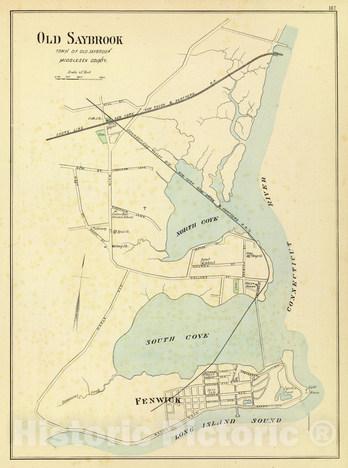 Historic Map : State Atlas Map, Old Saybrook. 1893 - Vintage Wall Art
