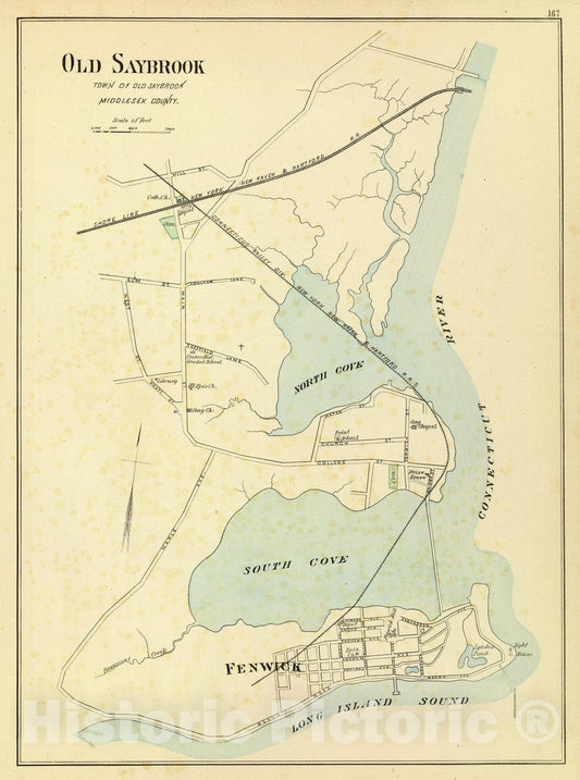 Historic Map : State Atlas Map, Old Saybrook. 1893 - Vintage Wall Art