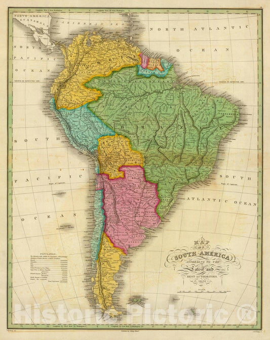 Historic Map : Map of South America, 1826 - Vintage Wall Art