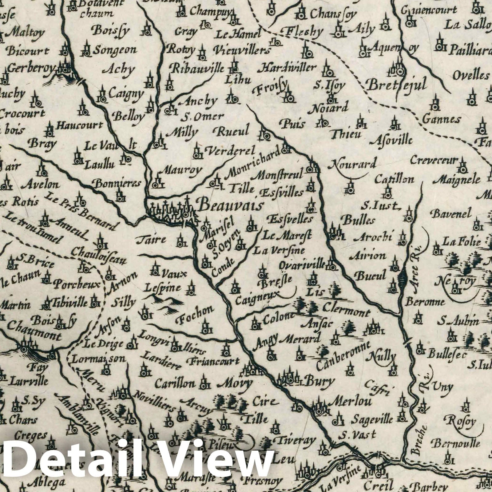 Beauvais - River Map, 1636 - Historical Map Reproduction