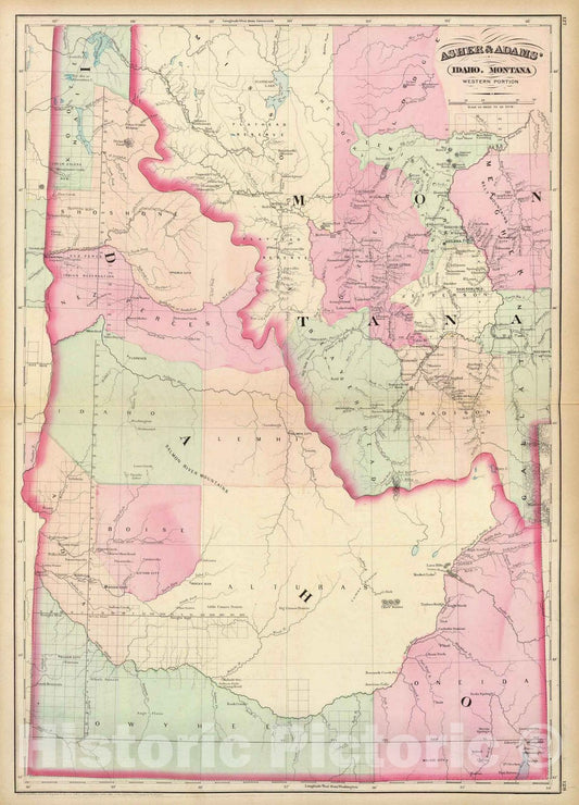Idaho and Western Montana - Railroad Map, 1874 - Asher & Adams Atlas Print