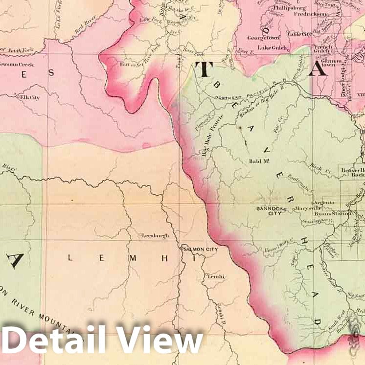 Historic Map : Idaho, Montana. 1874 - Vintage Wall Art