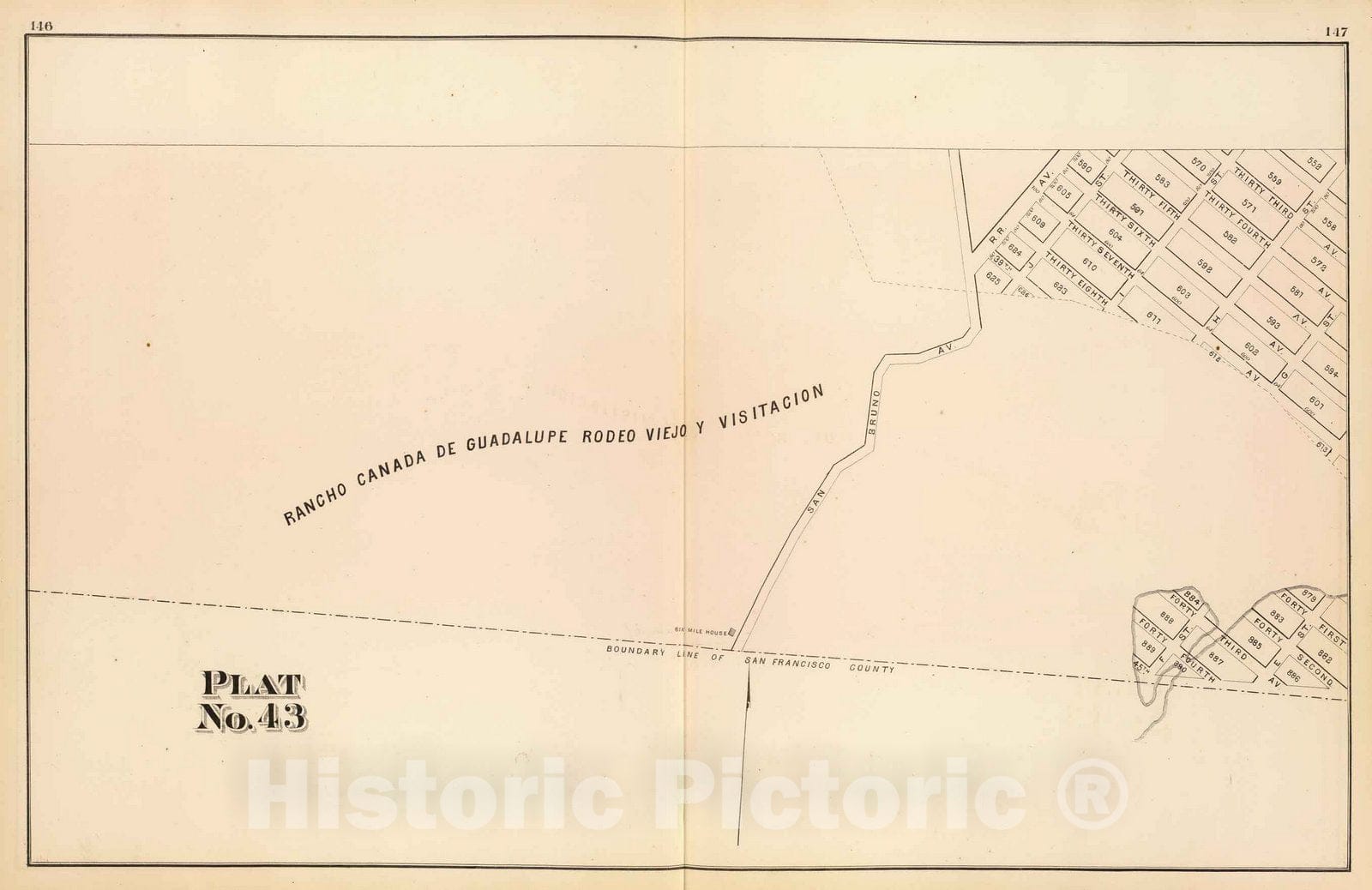 Historic Map : City Atlas Map, Plat 43 [San Francisco 1876 - Vintage Wall Art