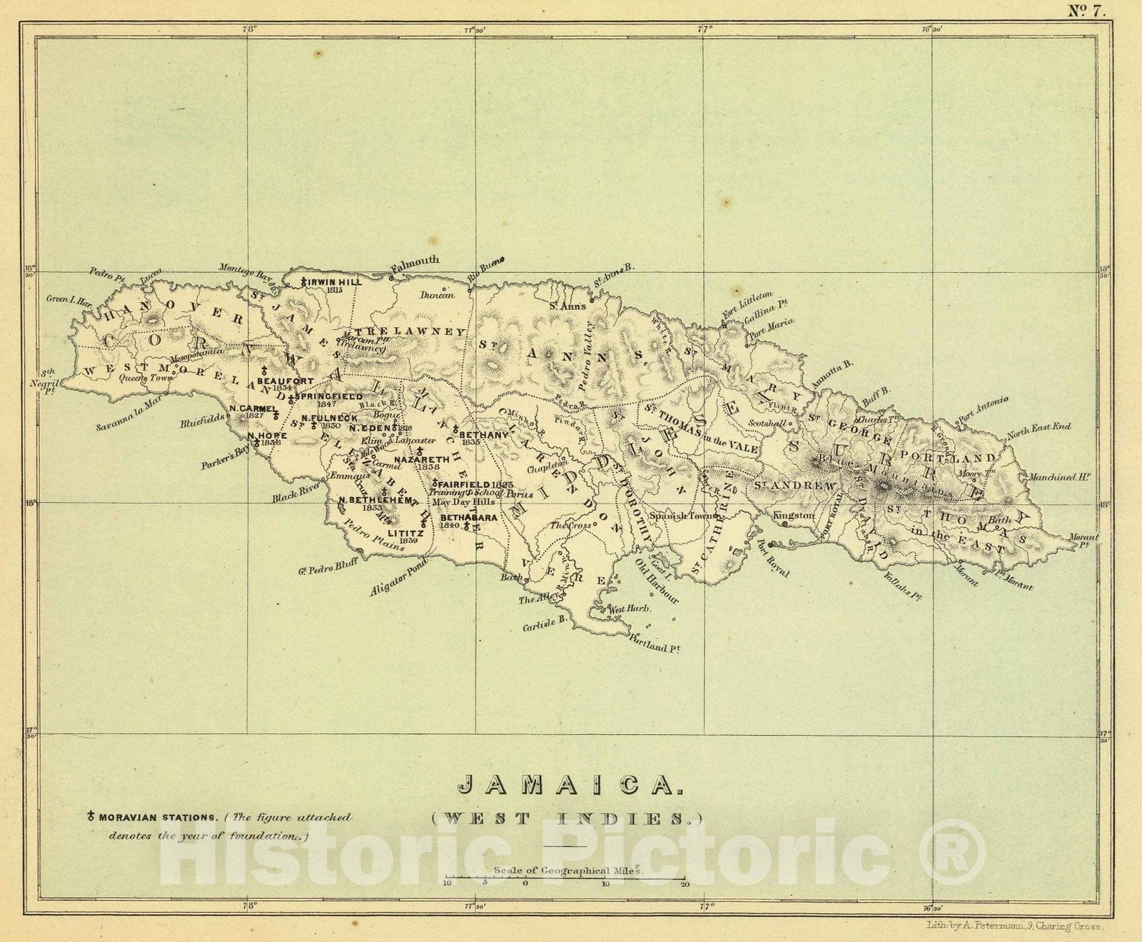 Historic Map : Religious Atlas Map, Jamaica. 1853 - Vintage Wall Art