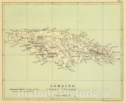 Historic Map : Religious Atlas Map, Jamaica. 1853 - Vintage Wall Art