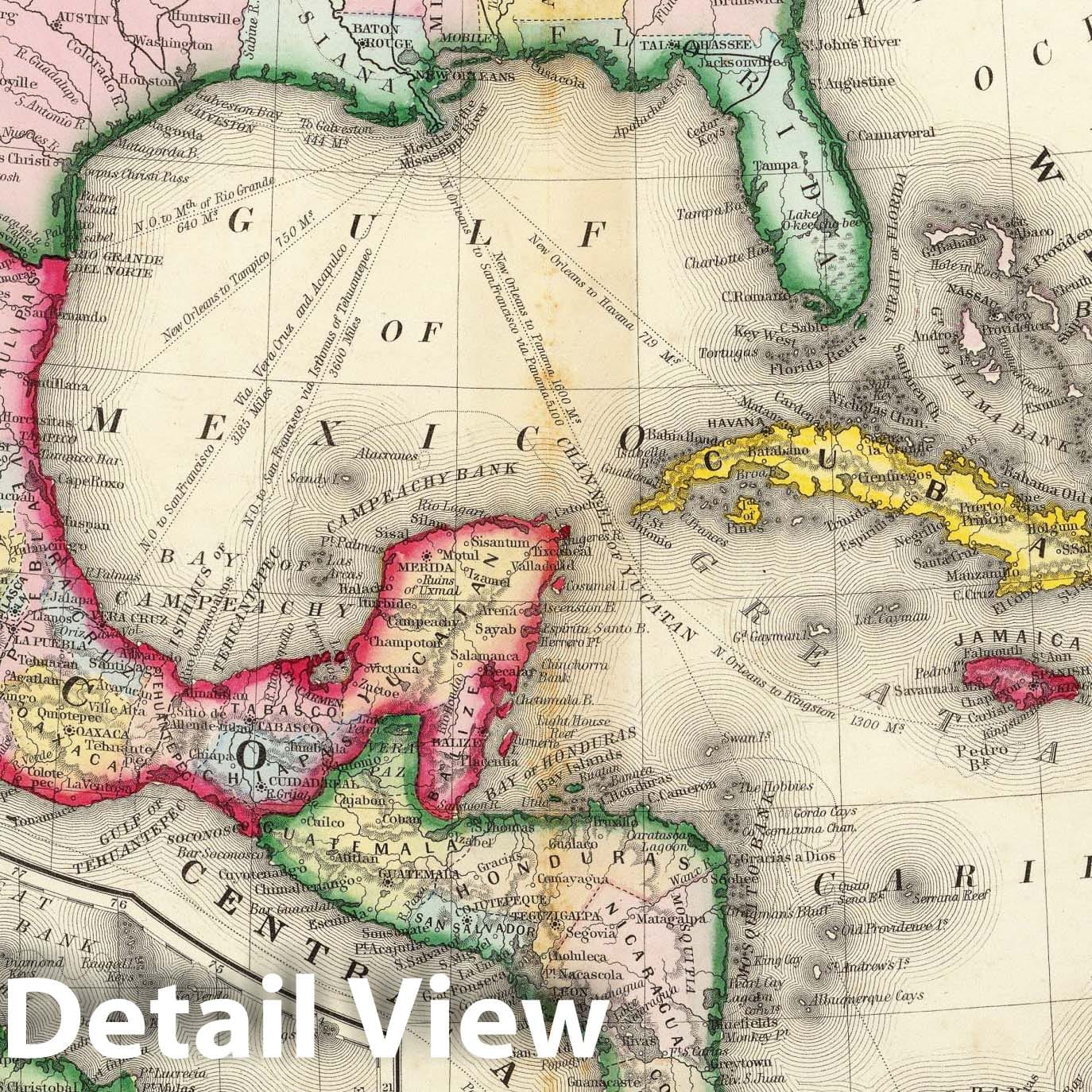 Mexico, Central America, and West Indies with Cuba, Jamaica, Bermuda - 1860 Map Print