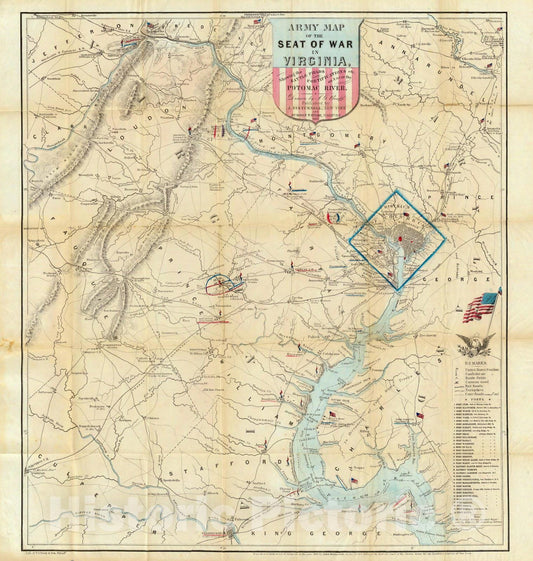 Historic Map : Army Map of The Seat of War In Virginia, 1862 - Vintage Wall Art