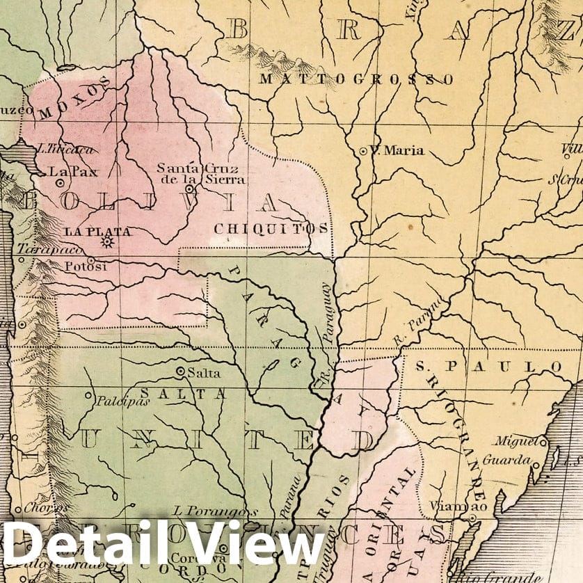 South America - River Map, 1838 - Historical Map Print