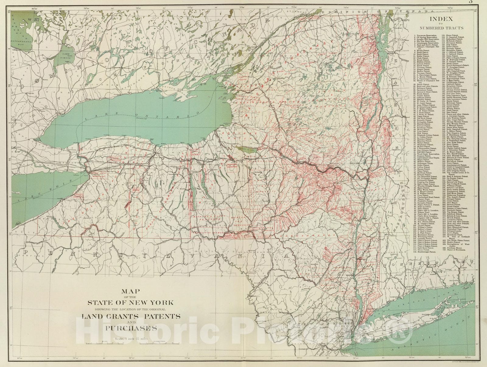 Historic Map : State Atlas Map, N.Y. land grants, patents, purchases. 1895 - Vintage Wall Art