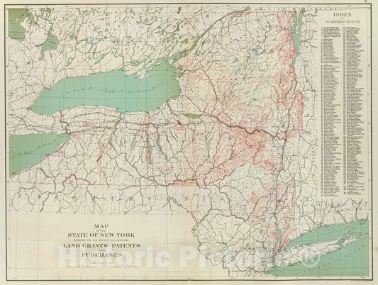 Historic Map : State Atlas Map, N.Y. land grants, patents, purchases. 1895 - Vintage Wall Art