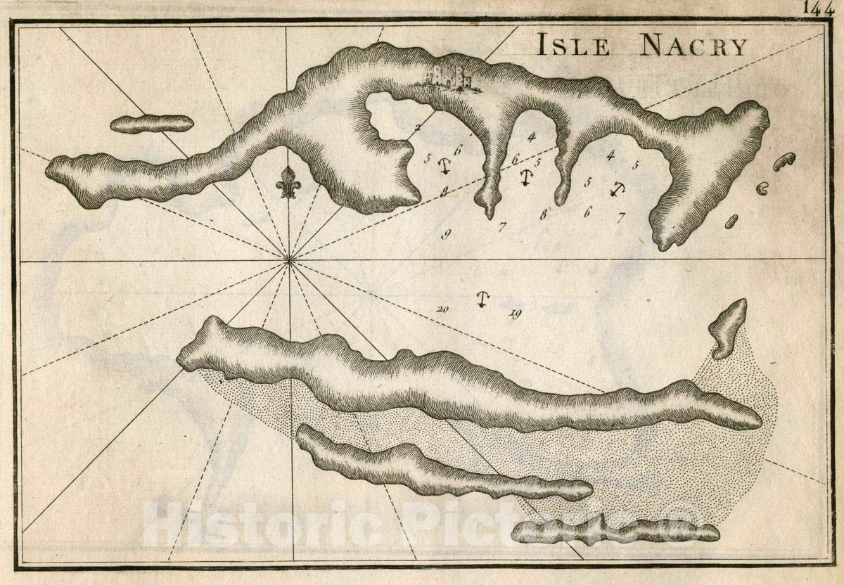Historic Wall Map : Chart Map, Pl. 144. Island of Nacry. 1764 - Vintage Wall Art