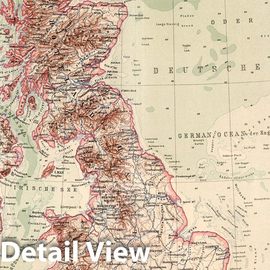 British Isles - Plate No. 35, 1925 - Stieler's Atlas Historical Map Print