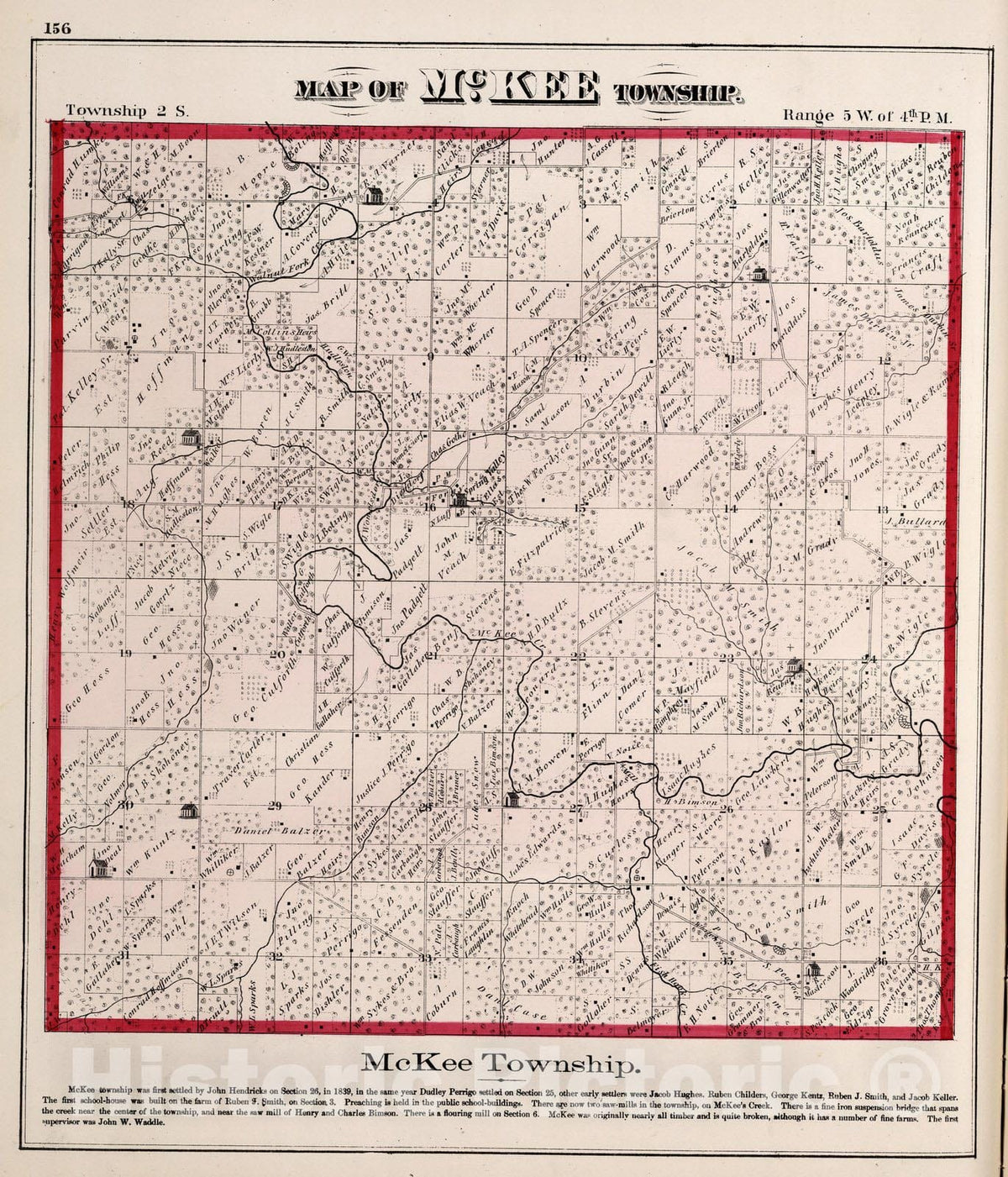 Historic Map : County Atlas Map, McKee Township, Adams County, Illinois. 1872 - Vintage Wall Art