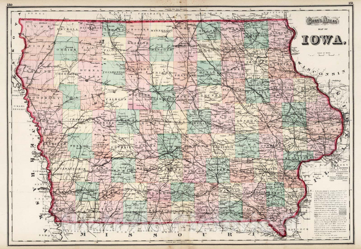 Historic Map : World Atlas Map, Iowa. 1873 - Vintage Wall Art