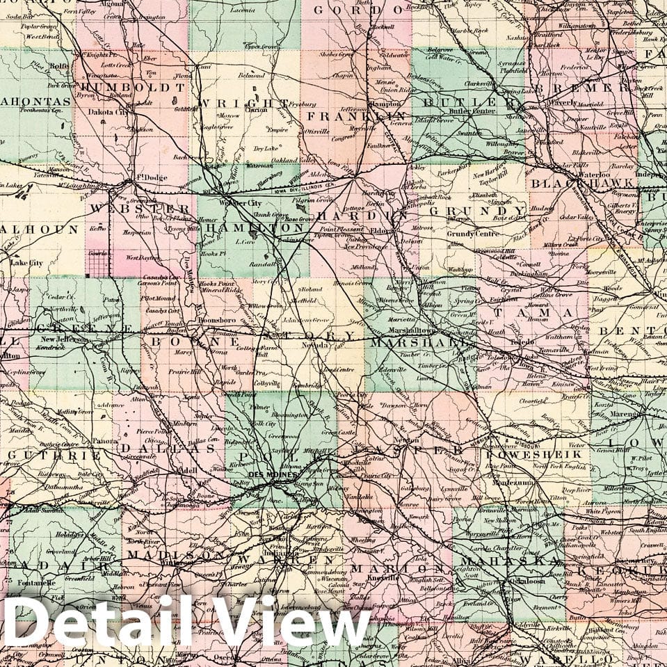 Iowa - Railroad Map, 1873 - Gray's Atlas Historical Map Print