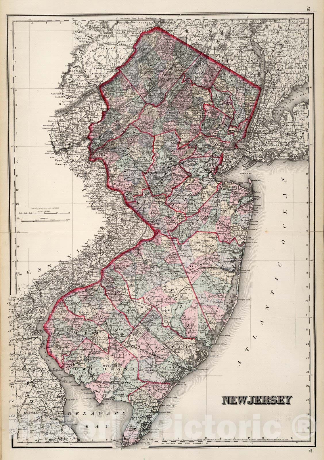 Historic Map : New Jersey. 1868 - Vintage Wall Art