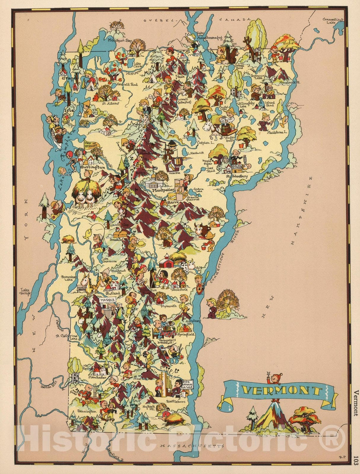 Historic Map : Vermont. 1935 - Vintage Wall Art