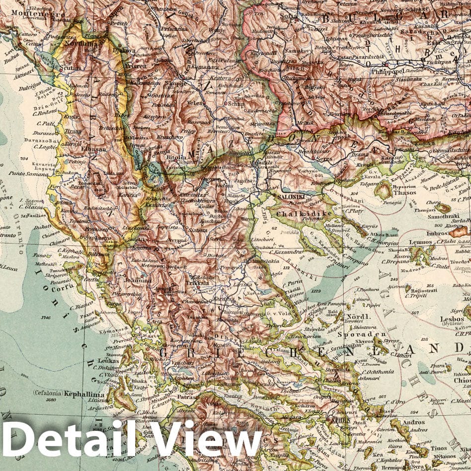 Balkan States - 1925 Historical Map Print - Stieler's Atlas Plate 52