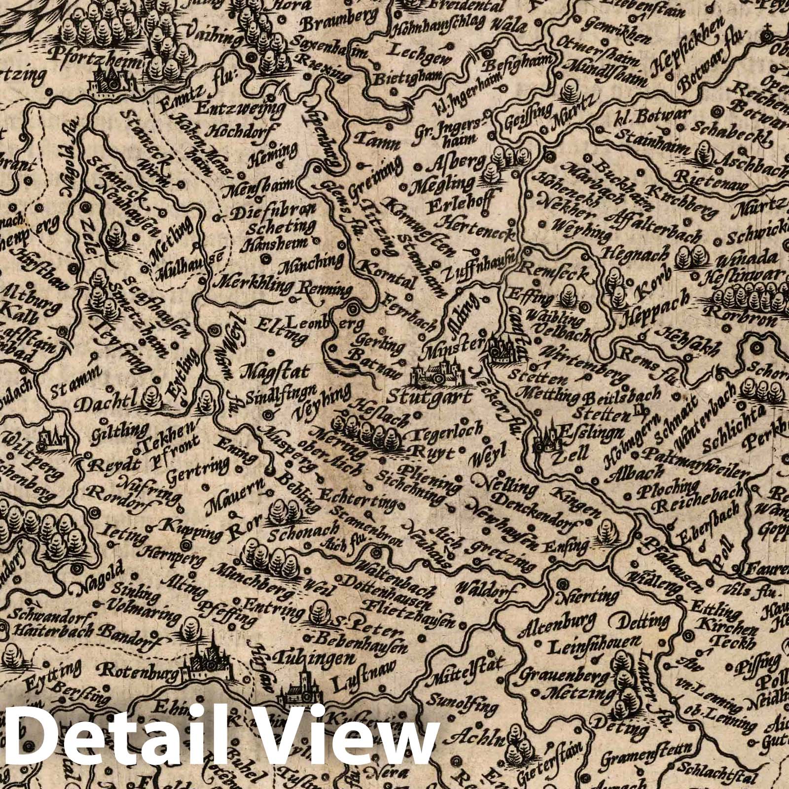 Wurttemberg, Germany 1600 Historical Map Print