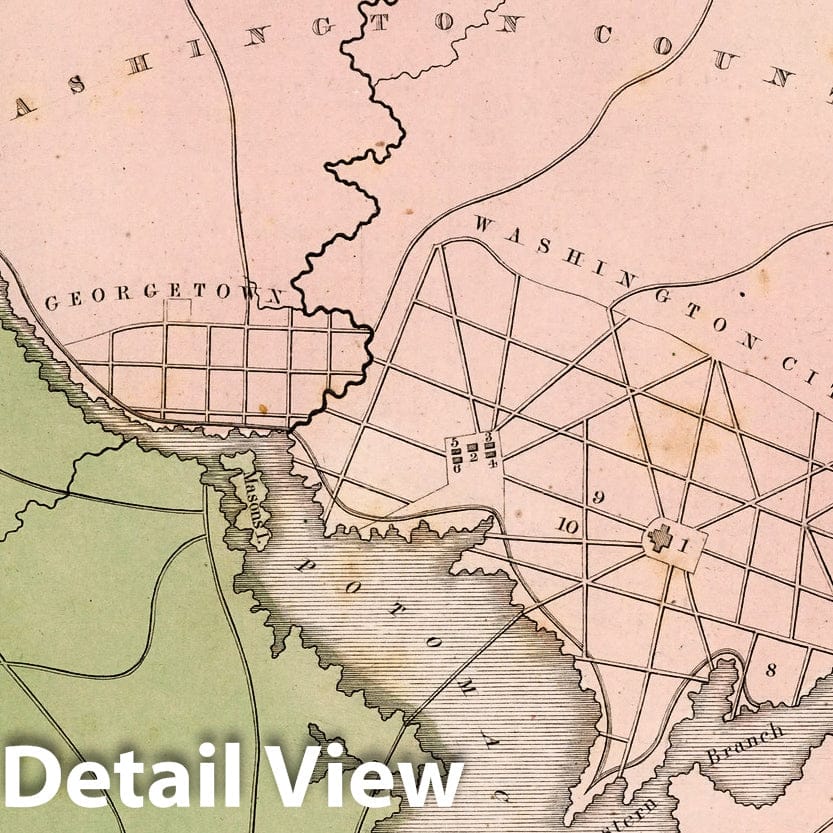 District of Columbia - Road Map, 1838 - Historical Map Print