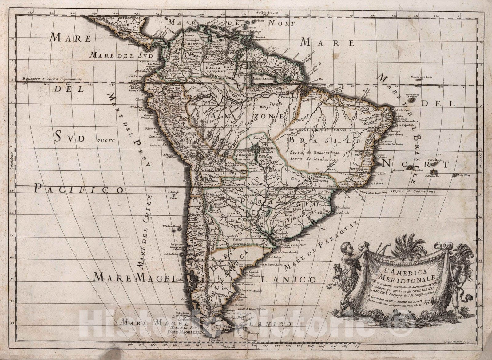 Historic Map : World Atlas Map, L'America Meridionale 1687 - Vintage Wall Art