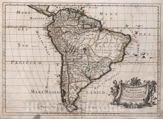 Historic Map : World Atlas Map, L'America Meridionale 1687 - Vintage Wall Art