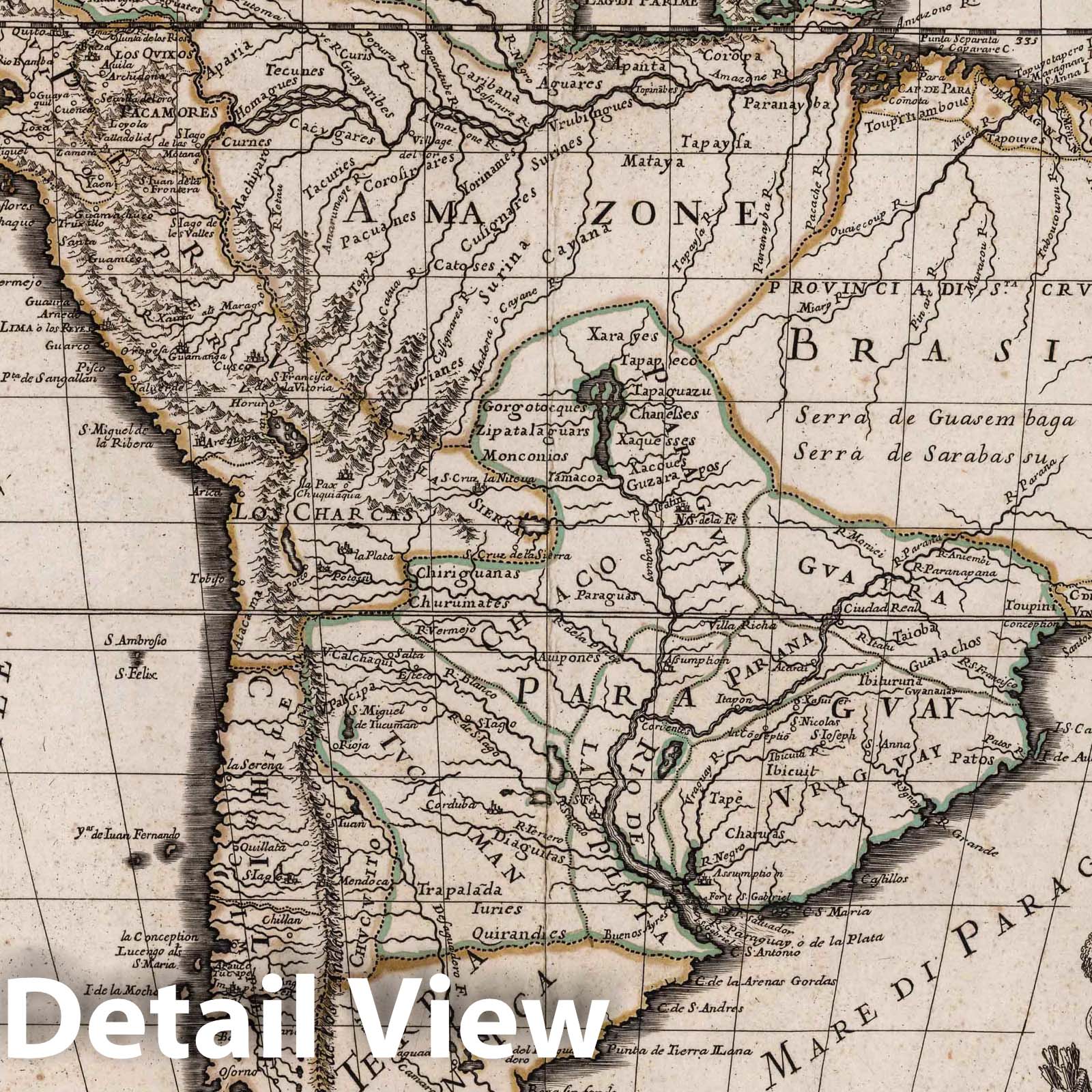 South America - River Map, 1687 - Historical Map Print