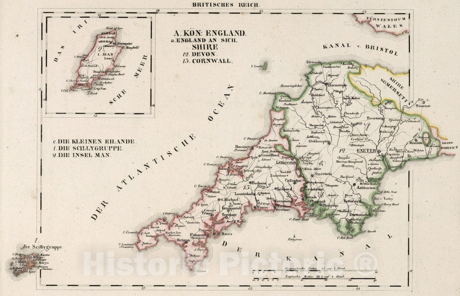 Historic Map : England, V.3:11-15:XV. Britisches Reich. A. Kon: England. a. England ab sich: Shire: 12-13 1830 , Vintage Wall Art