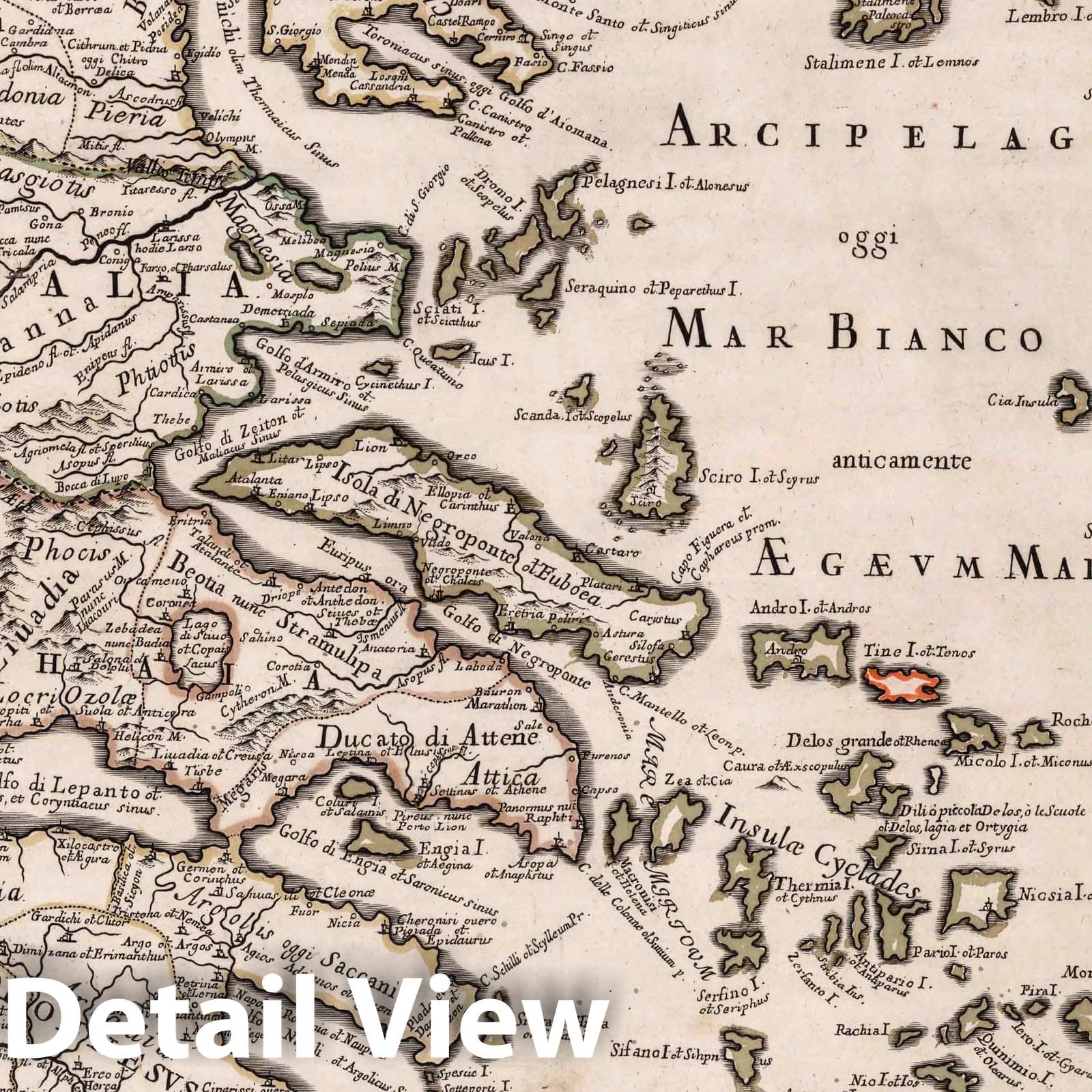 Ancient Greece Compared with Modern Greece - River Map, 1683 - Historical Map Print