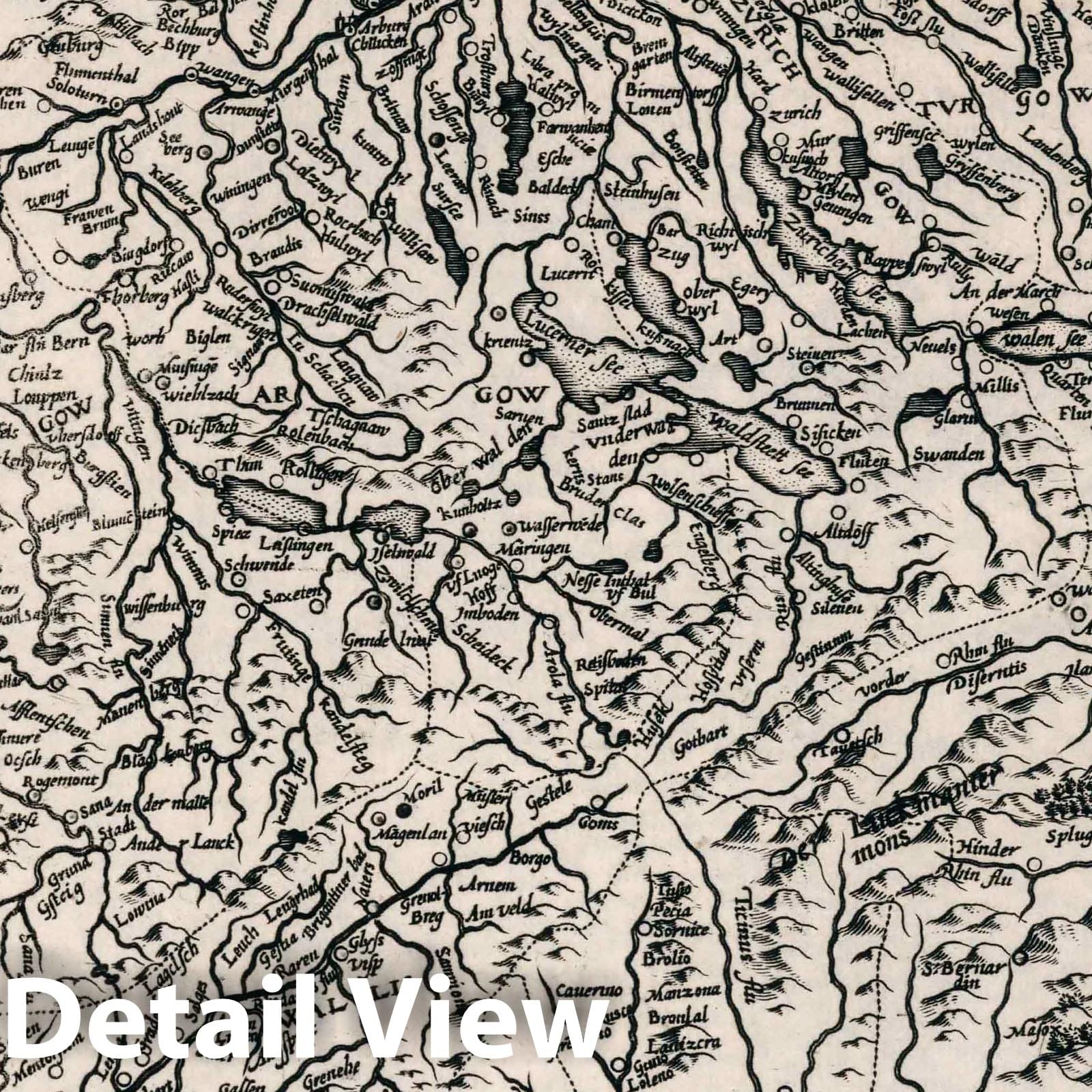 Switzerland and Neighboring Regions - River Map, 1636 - Historical Map Print
