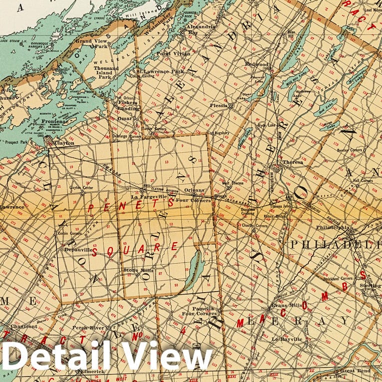Historic Map : State Atlas Map, Jefferson, St. Lawrence counties. 1895 - Vintage Wall Art