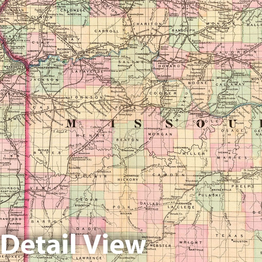 Missouri - Railroad Map, 1874 - Historical Map Print