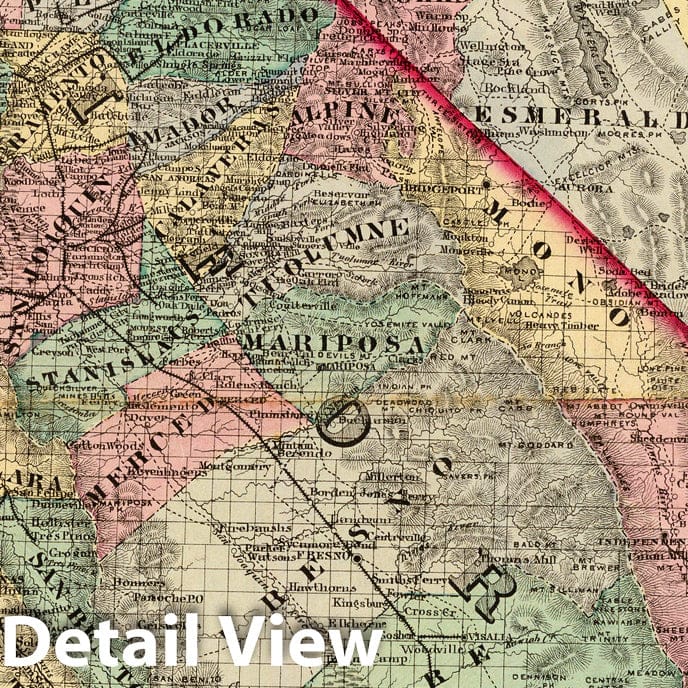California and Nevada - Railroad Map, 1878 - Historical Atlas Print