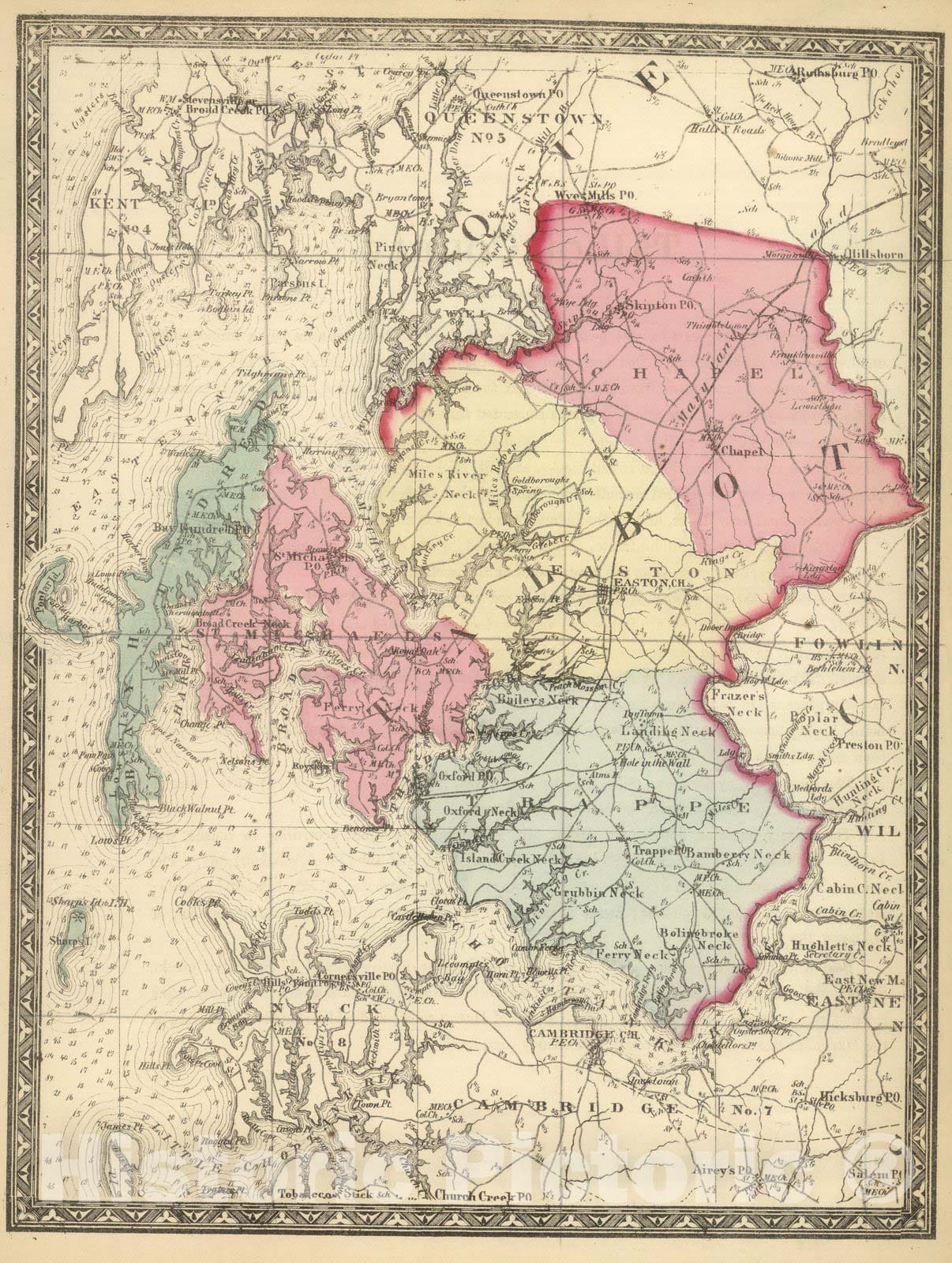 Historic Map : State Atlas Map, Talbot. 1866 - Vintage Wall Art