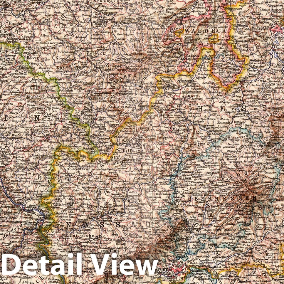 Rhineland-Hesse, Germany 1925 Historical Map Print from Stieler's Atlas