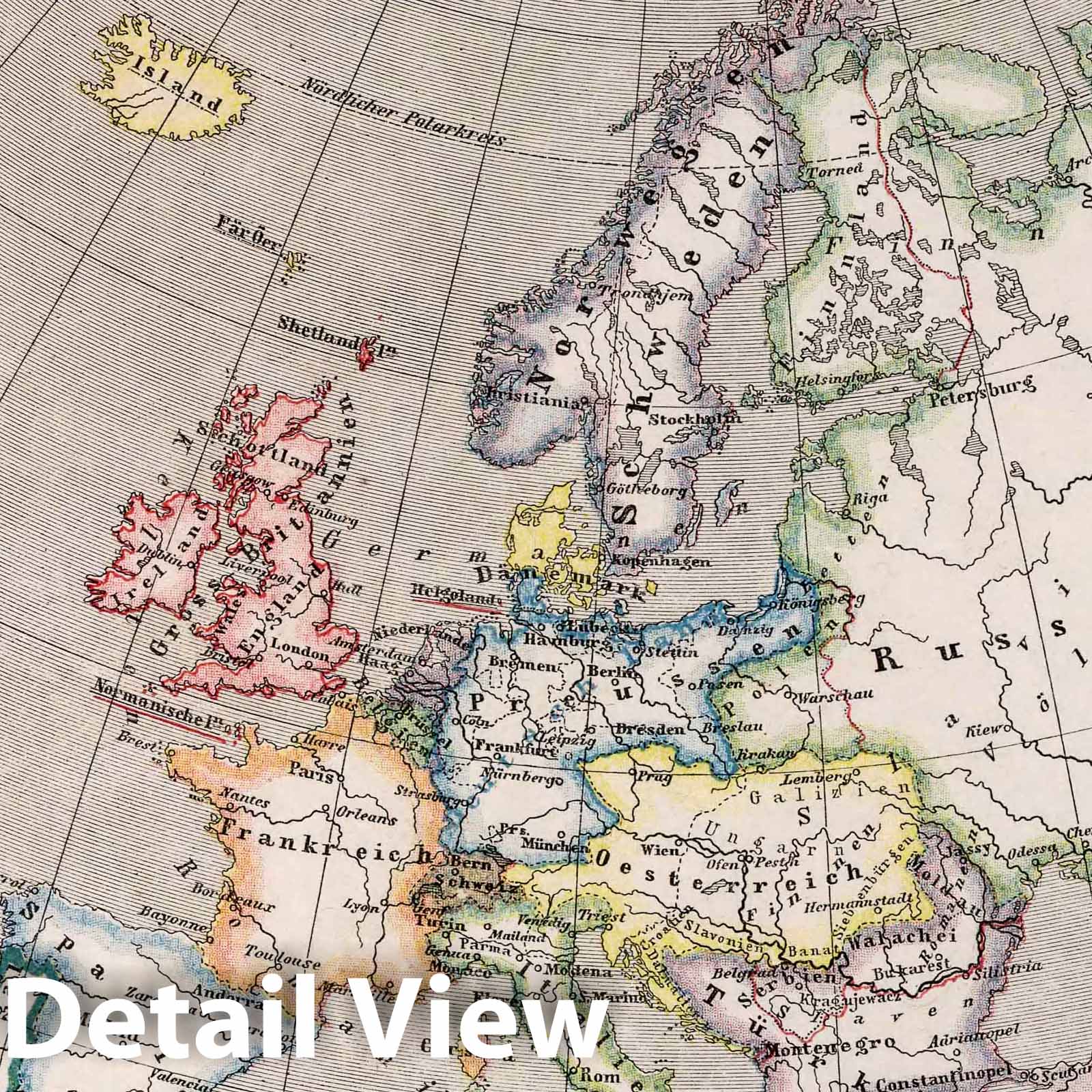Europe 1872 Historical Map Print - Sydow's Schul-Atlas