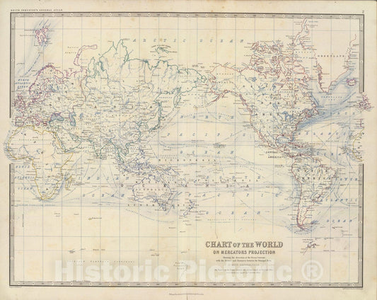 Historic Map : World Atlas Map, World Mercators proj. 1861 - Vintage Wall Art