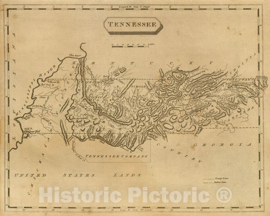 Historic Map : World Atlas Map, Tennessee. 1812 - Vintage Wall Art
