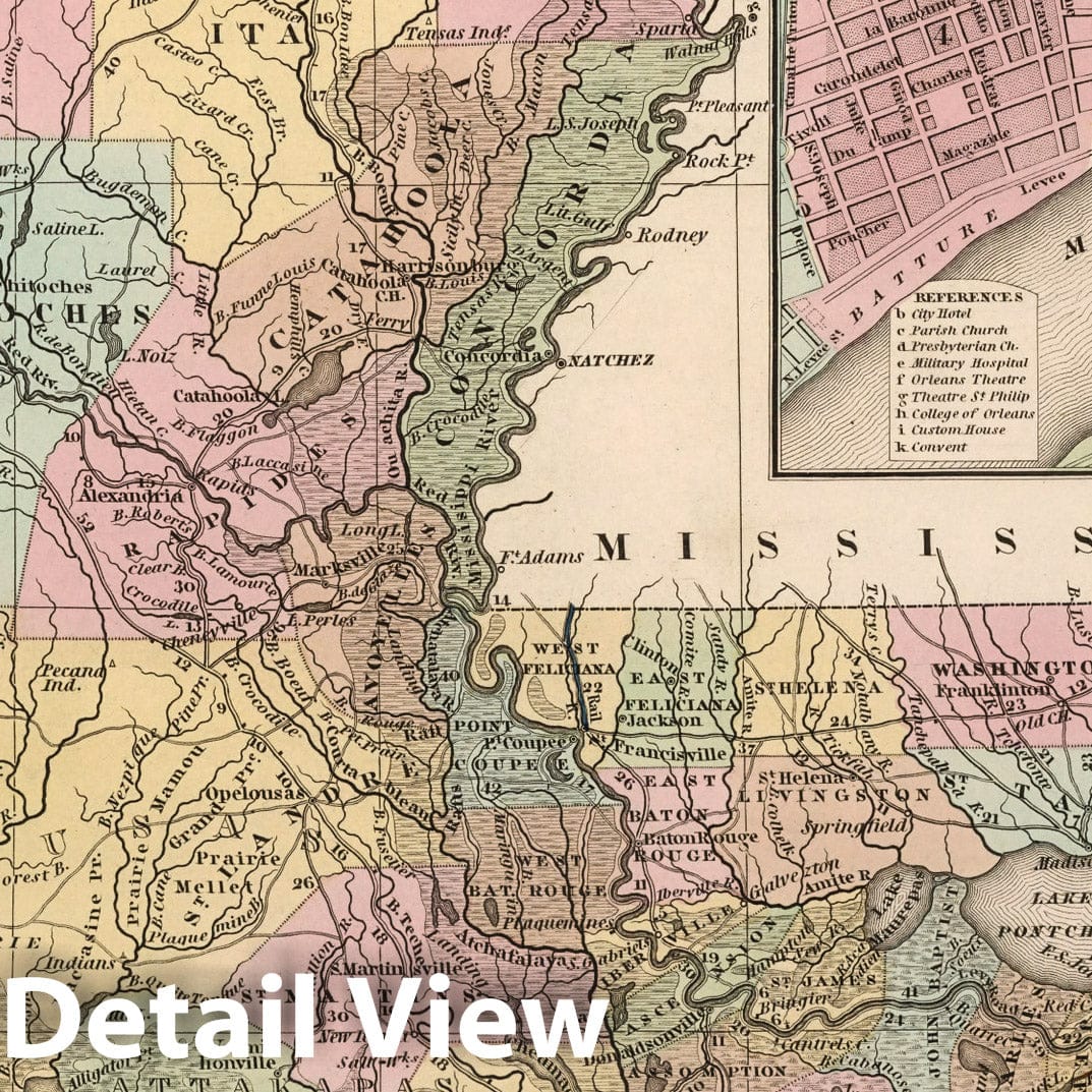 Louisiana - Road Map, 1833 - Historical Map Print