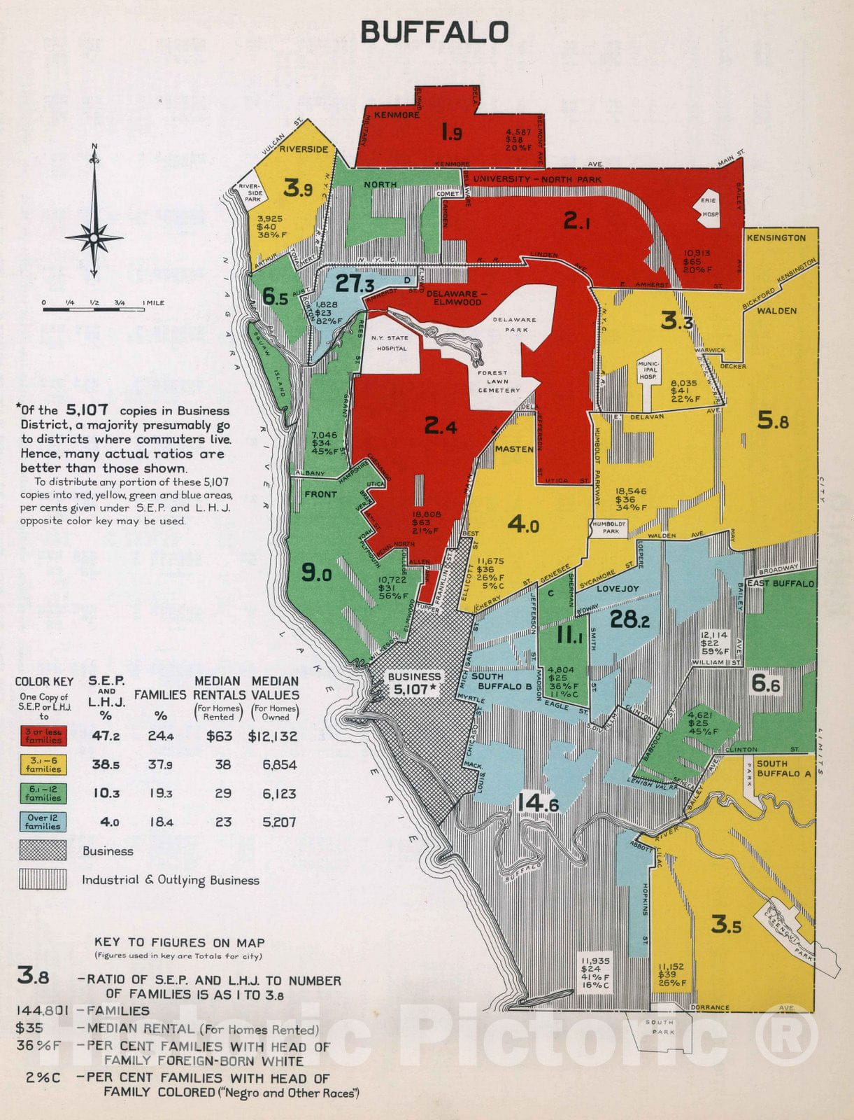 Historic Map : Buffalo. 1932 - Vintage Wall Art