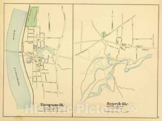 Historic Map : State Atlas Map, Thompsonville, Hazardville. 1893 - Vintage Wall Art