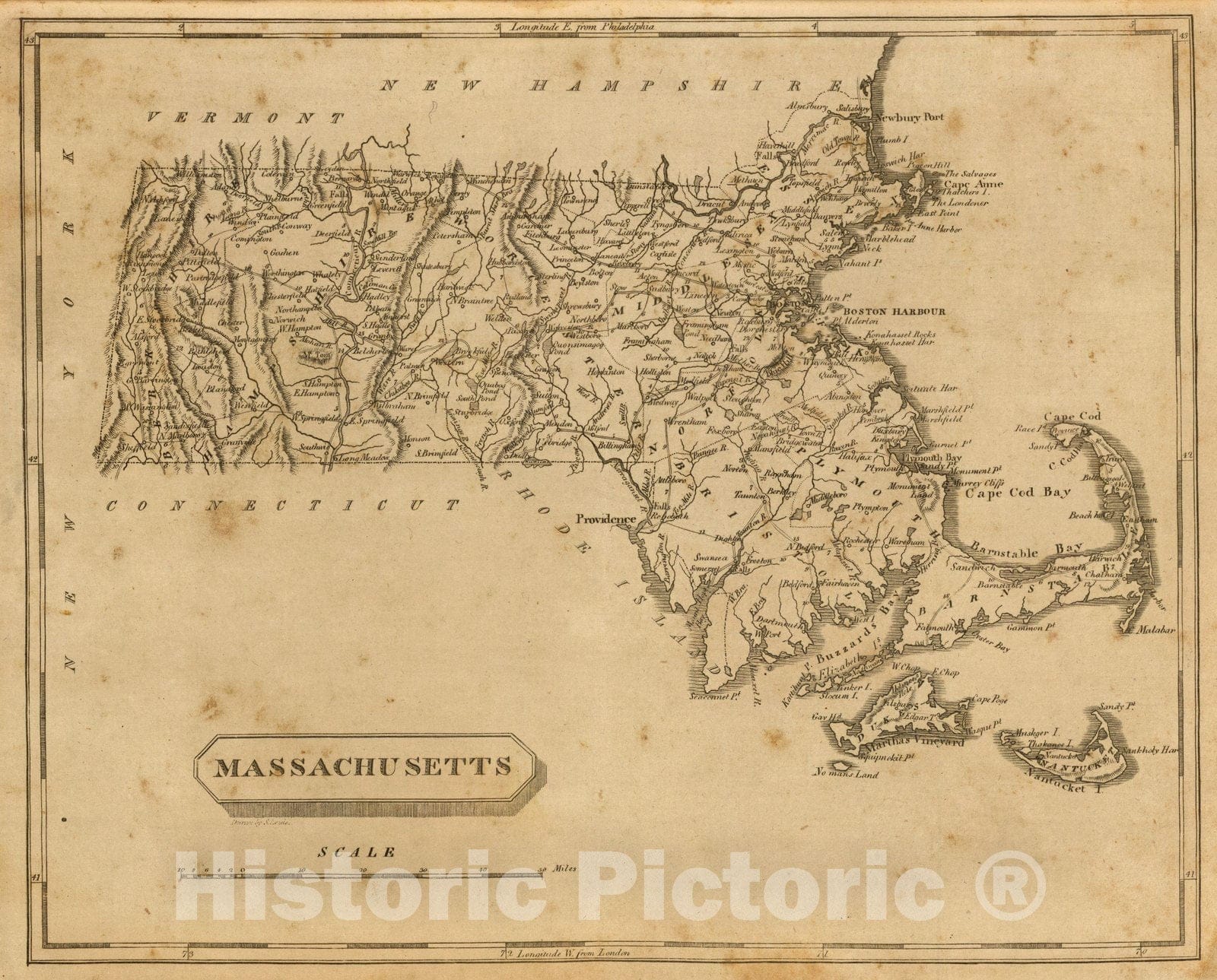 Historic Map : World Atlas Map, Massachusetts. 1812 - Vintage Wall Art
