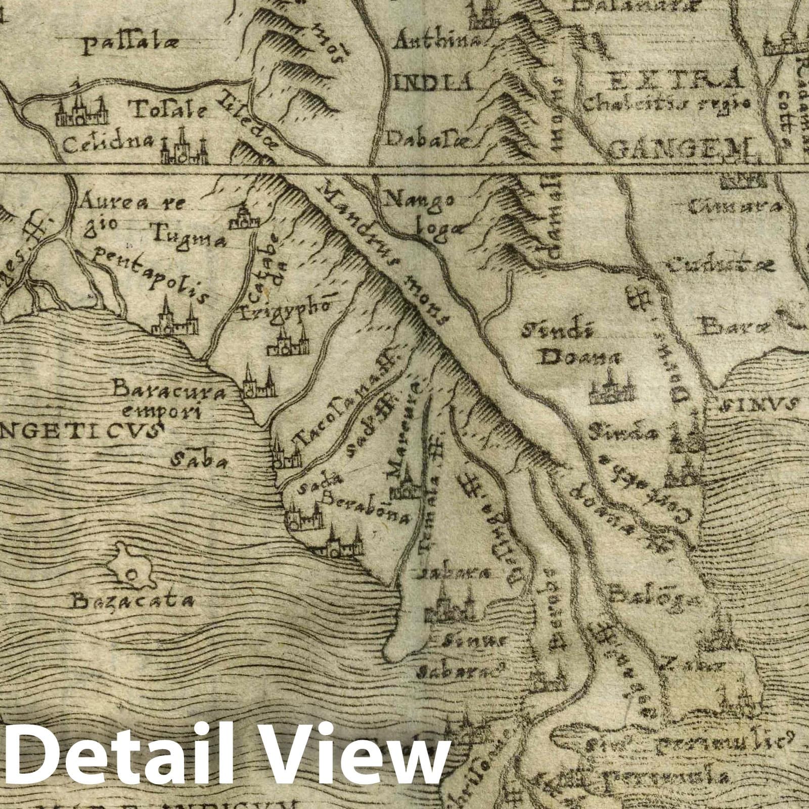India and Southeast Asia - Route Map, 1548 - Ptolemy's Geographia Historical Map Print