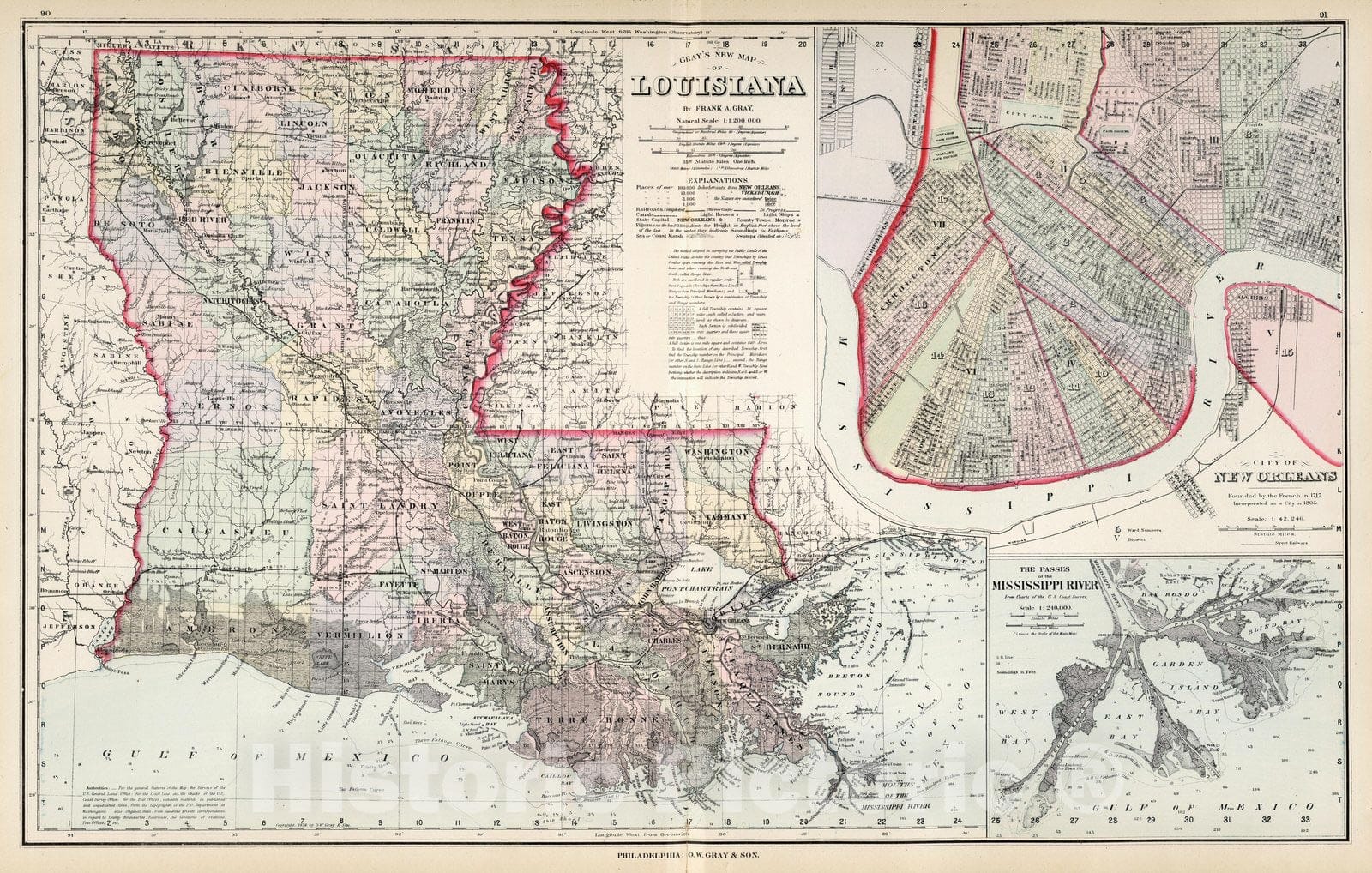 Louisiana - Railroad Map, 1878 - Historical Map Print
