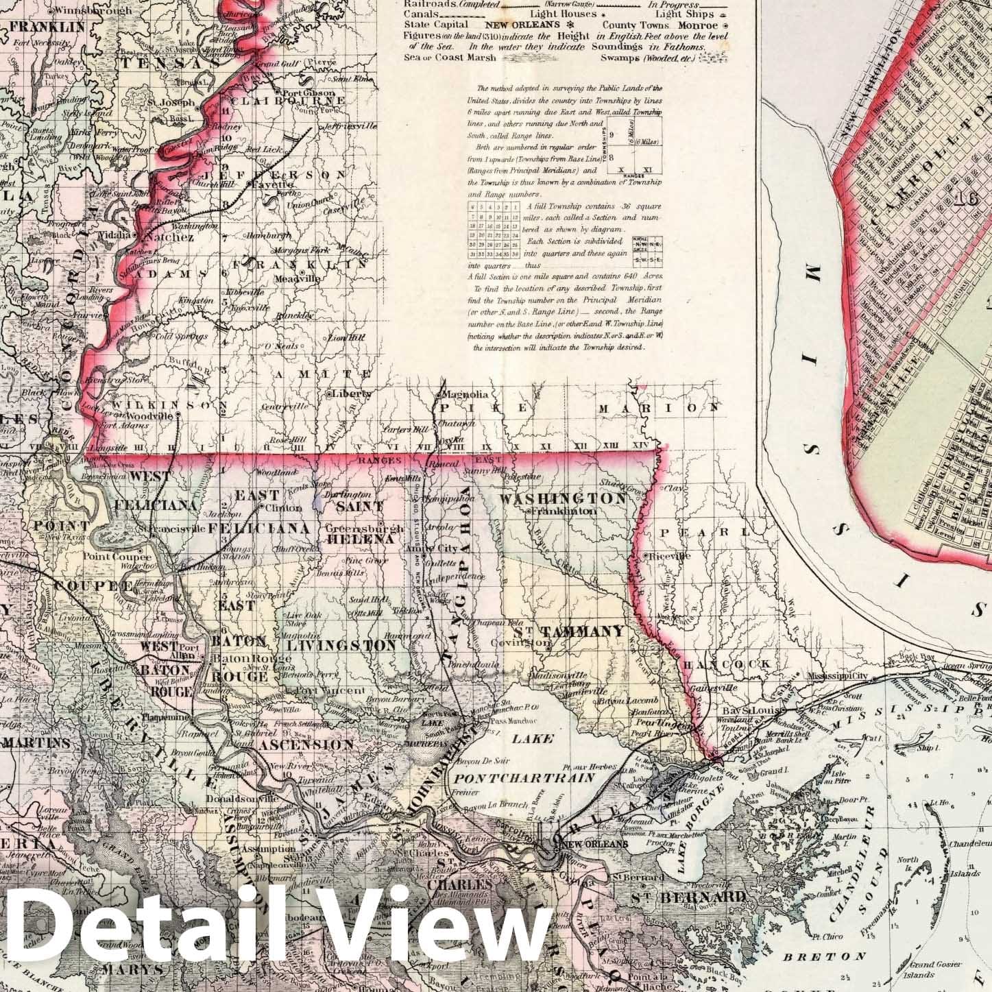 Louisiana - Railroad Map, 1878 - Historical Map Print
